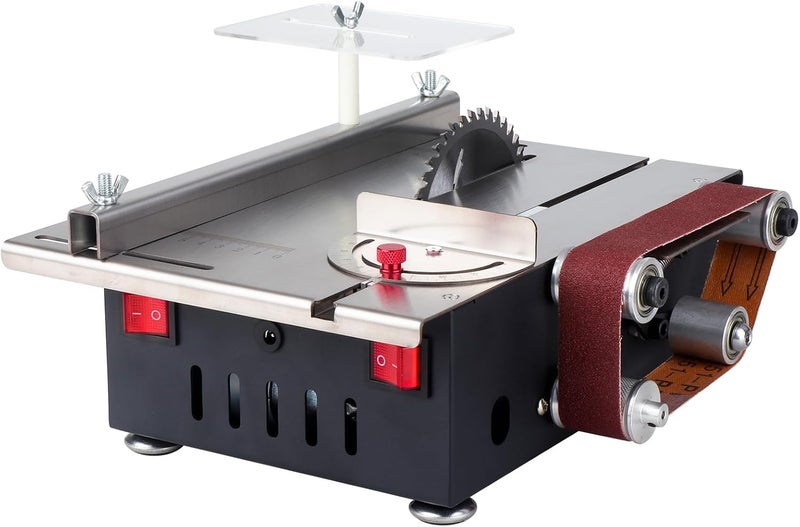 VGJ 2 in 1 Mini Table Saw, Versatile Portable Cutting | Sander All-in-One, Belt Sander, 4 Blades and 10 Sanding Tapes to Choose From for Wood/Metal/Pcb/Acrylic/Plastic - Image 1